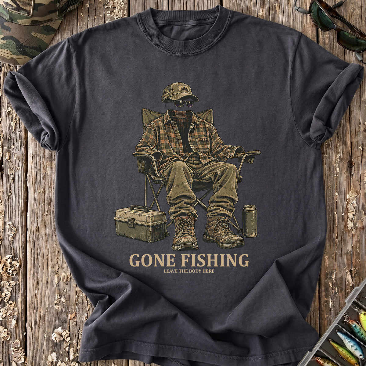 Gone Fishing Body Left Behind T-Shirt