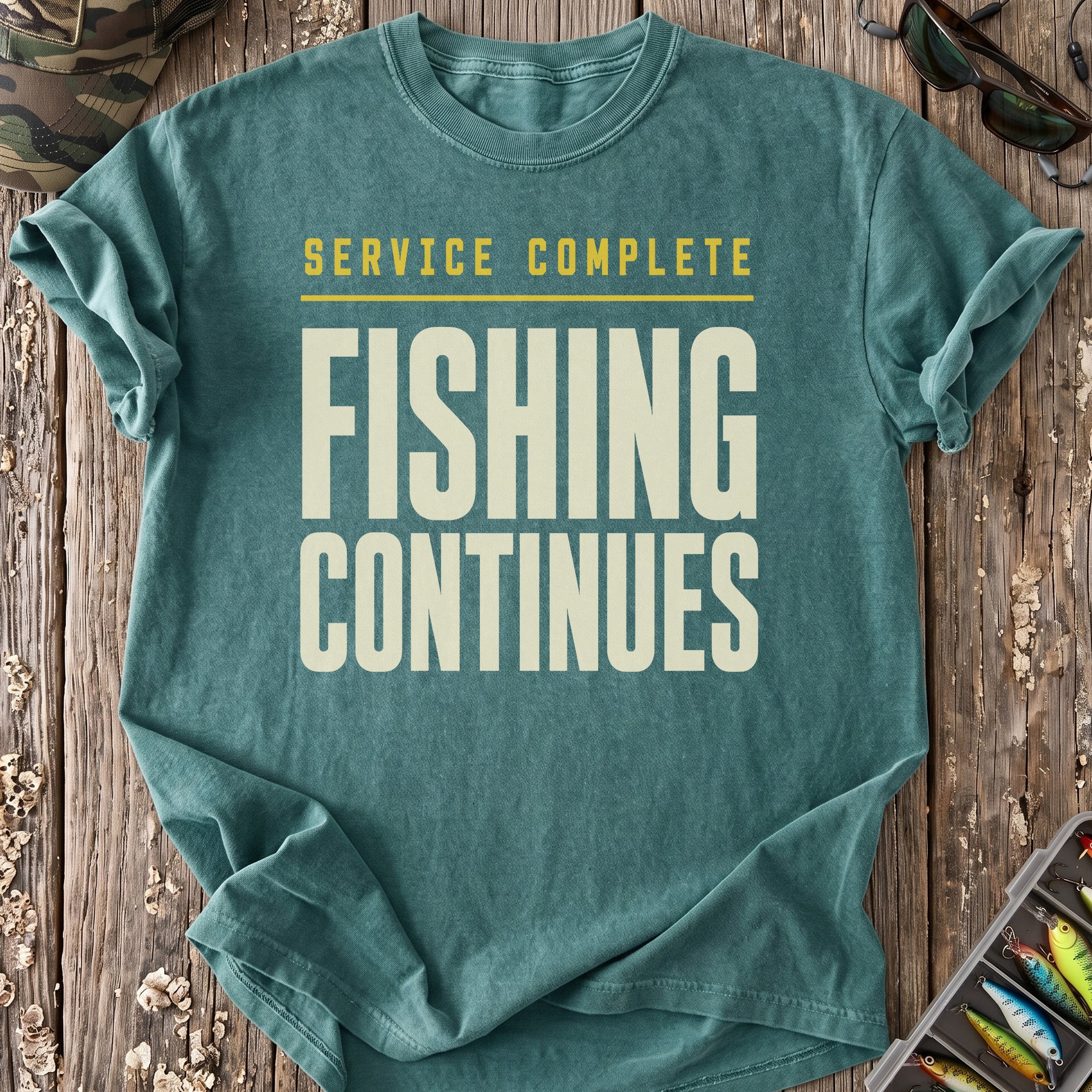 Service Complete, Fishing Continues T-Shirt