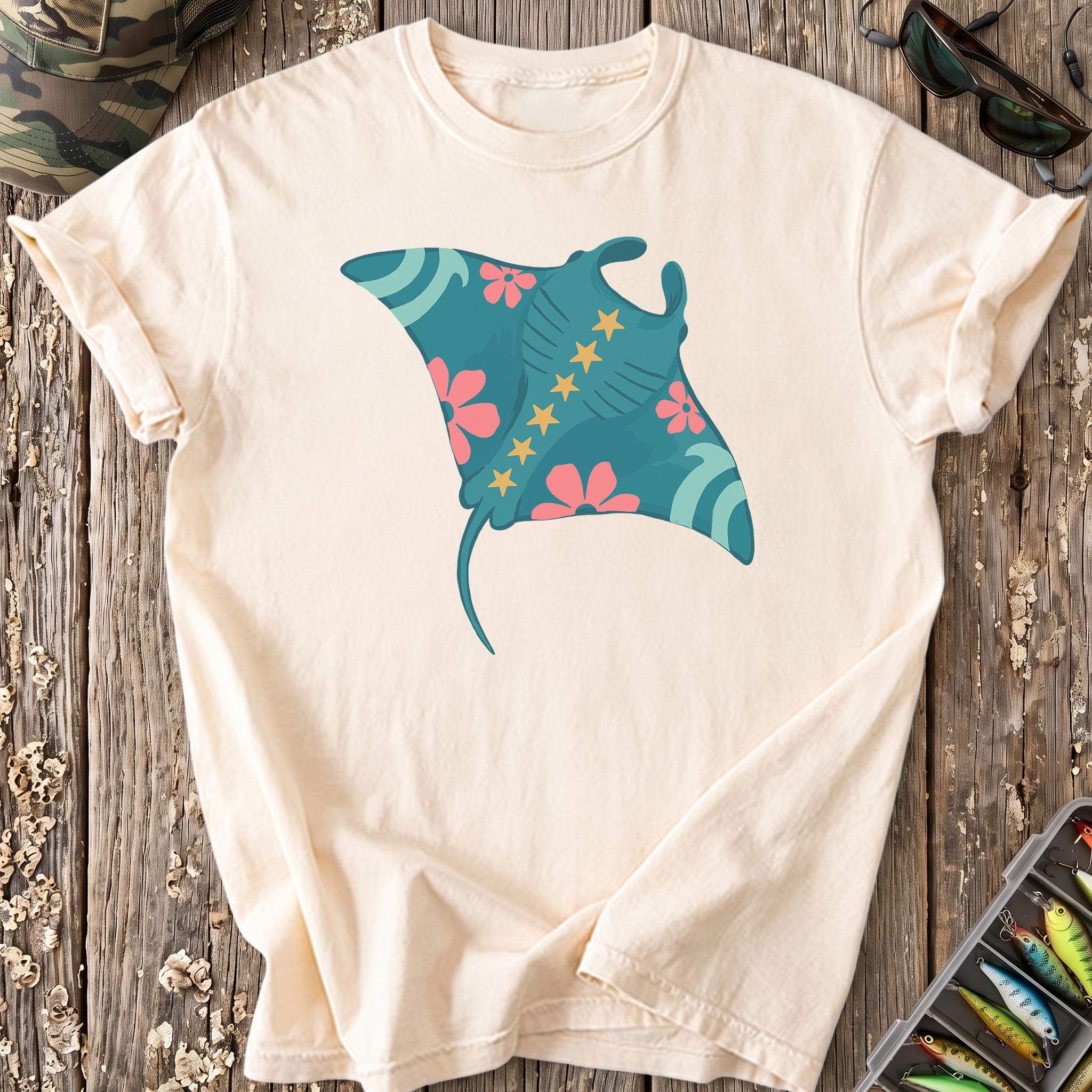 Tropical Floral Manta Ray T-Shirt