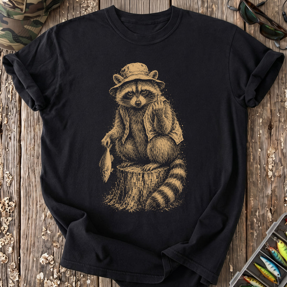 Raccoon Fishing With Attitude T-Shirt