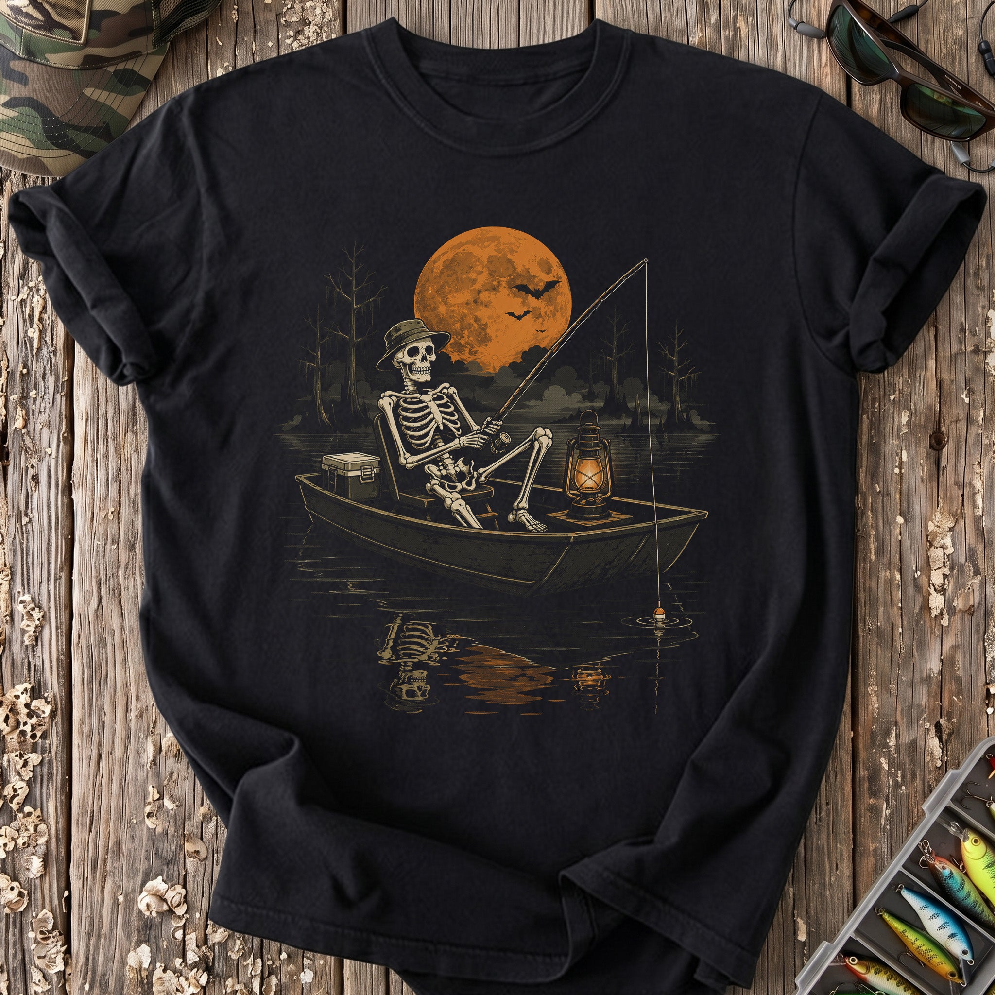Skeleton In A Jon Boat T-Shirt